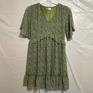 Cottagecore Floral Dress Green Pink White Flowy Ruffle Mini Soft Girl Spring